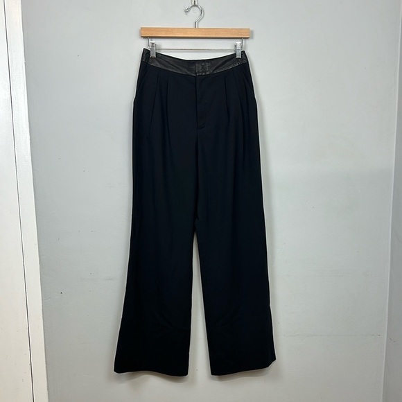 Alice + Olivia Wide Leg Wool with Lamb Leather Trim Trouser Pants Sz 4 - Picture 8 of 8
